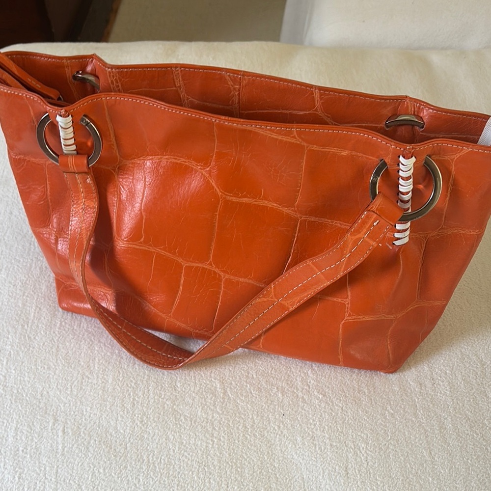 Orange Textured Leather Tote with Structured Design